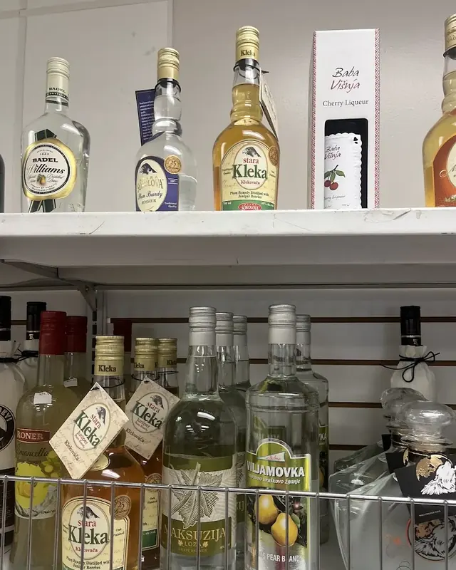 Bottles of rakija and imported drinks